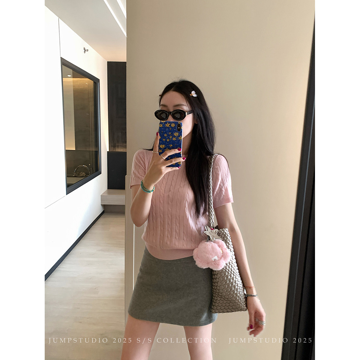 草莓跳 法式羊毛麻花针织polo衫女春季学院风慵懒亲肤短款上衣