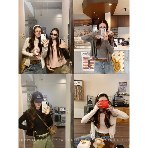 草莓跳 莱赛尔轻薄短款针织开衫女秋季修身显瘦百搭打底衫两件套
