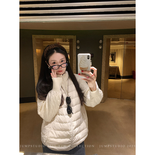 草莓跳 白鸭绒拼接立领排骨羽绒服女冬季设计感宽松保暖加厚外套