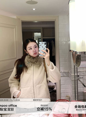 草莓跳 皮毛一体羊羔毛毛领外套女秋冬高级感宽松加厚保暖上衣