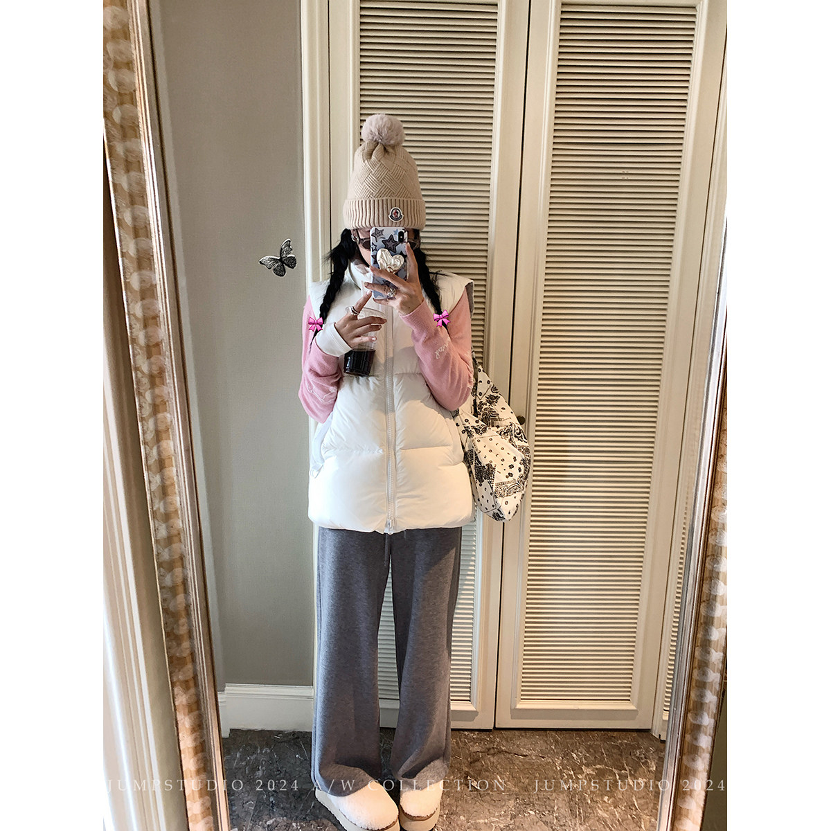 草莓跳 三色抽绳宽松直筒加厚卫裤女冬季阔腿百搭休闲裤糯米裤子