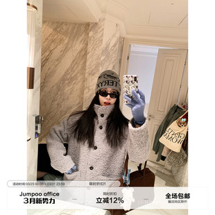 软糯休闲宽松毛毛外套 中长款 草莓跳 大口袋羊羔毛大衣外套女冬季