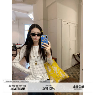 草莓跳 纯棉波点花边内搭长袖T恤女冬季设计感宽松百搭打底上衣