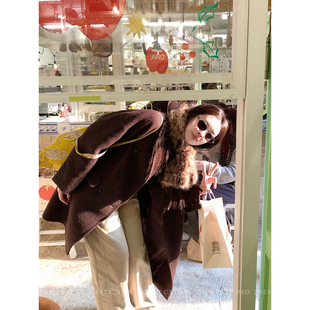 草莓跳复古双排扣纯羊毛大衣女冬季高级感气质宽松中长款毛呢外套