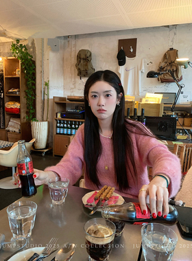 草莓跳 慵懒风全羊毛卷边杂色针织衫女冬季韩系软糯温柔百搭毛衣