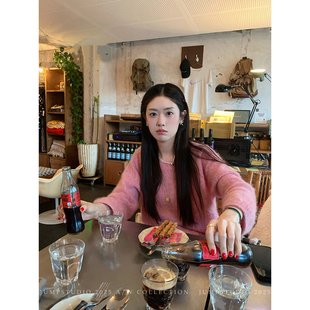 草莓跳 慵懒风全羊毛卷边杂色针织衫女冬季韩系软糯温柔百搭毛衣