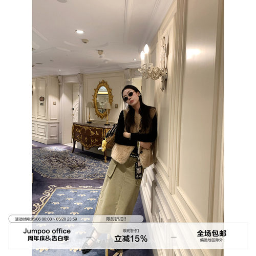 草莓跳 美式复古大口袋工装半身裙女秋季高腰显瘦百搭长款裙子