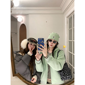 加绒连帽卫衣休闲裤 女冬季 两件套 清新苹果绿休闲运动套装 草莓跳