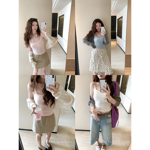 草莓跳 莱赛尔性感透气吊带背心女夏季修身显瘦短款上衣(含胸垫)