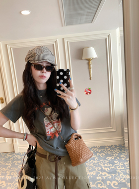 草莓跳 可爱kitty猫印花圆领短袖T恤女秋季减龄显瘦百搭纯棉上衣