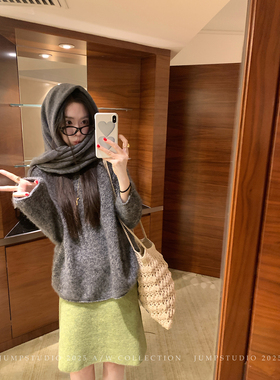 草莓跳 复古羊毛针织半身裙女冬季高腰显瘦包臀裙休闲百搭裙子