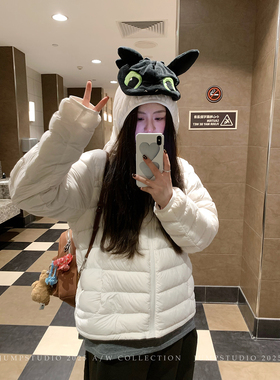 草莓跳 90%白鸭绒排骨连帽羽绒服冬季轻薄休闲保暖短款显瘦外套