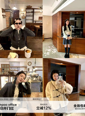 草莓跳 灰色100%羊毛针织小套装女冬季修身显瘦针织衫半裙两件套