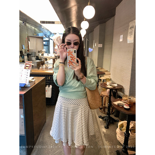 草莓跳 法式高腰显瘦印花双层半身裙女夏季不规则a字百搭短款裙子