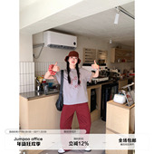 美式 复古酒红色直筒牛仔裤 女春季 草莓跳 休闲宽松显瘦百搭阔腿裤