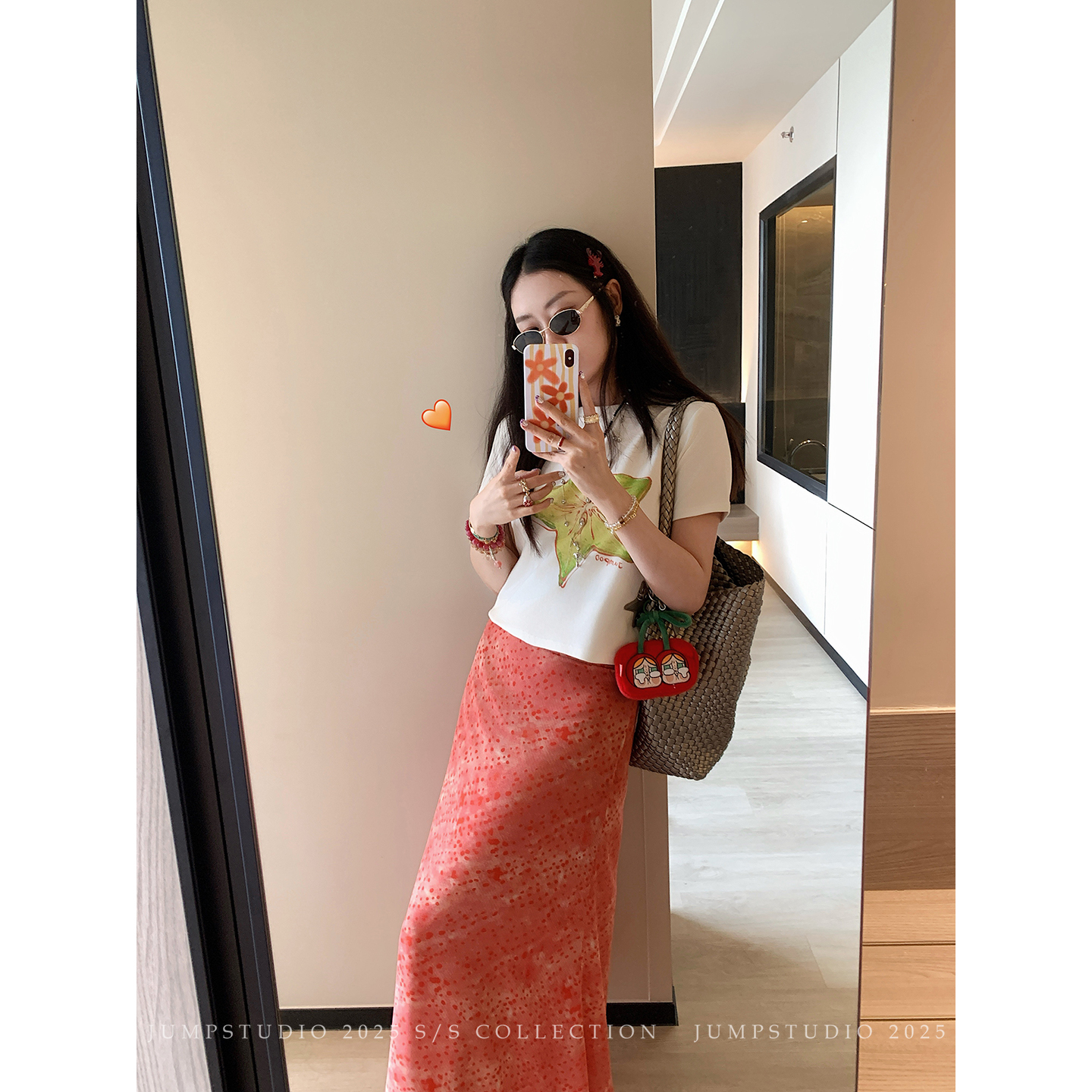 草莓跳 美式复古杨桃印花圆领短袖T恤女夏季辣妹宽松显瘦短款上衣