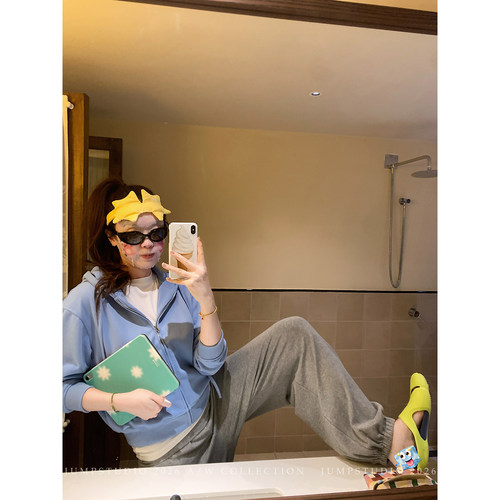 草莓跳 灰色翻腰显瘦休闲裤女秋季慵懒风垂感灯笼裤舒适百搭裤子