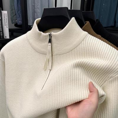 半拉链高领毛衣男士冬季加厚保暖简约纯色立领内搭针织款打底毛衫
