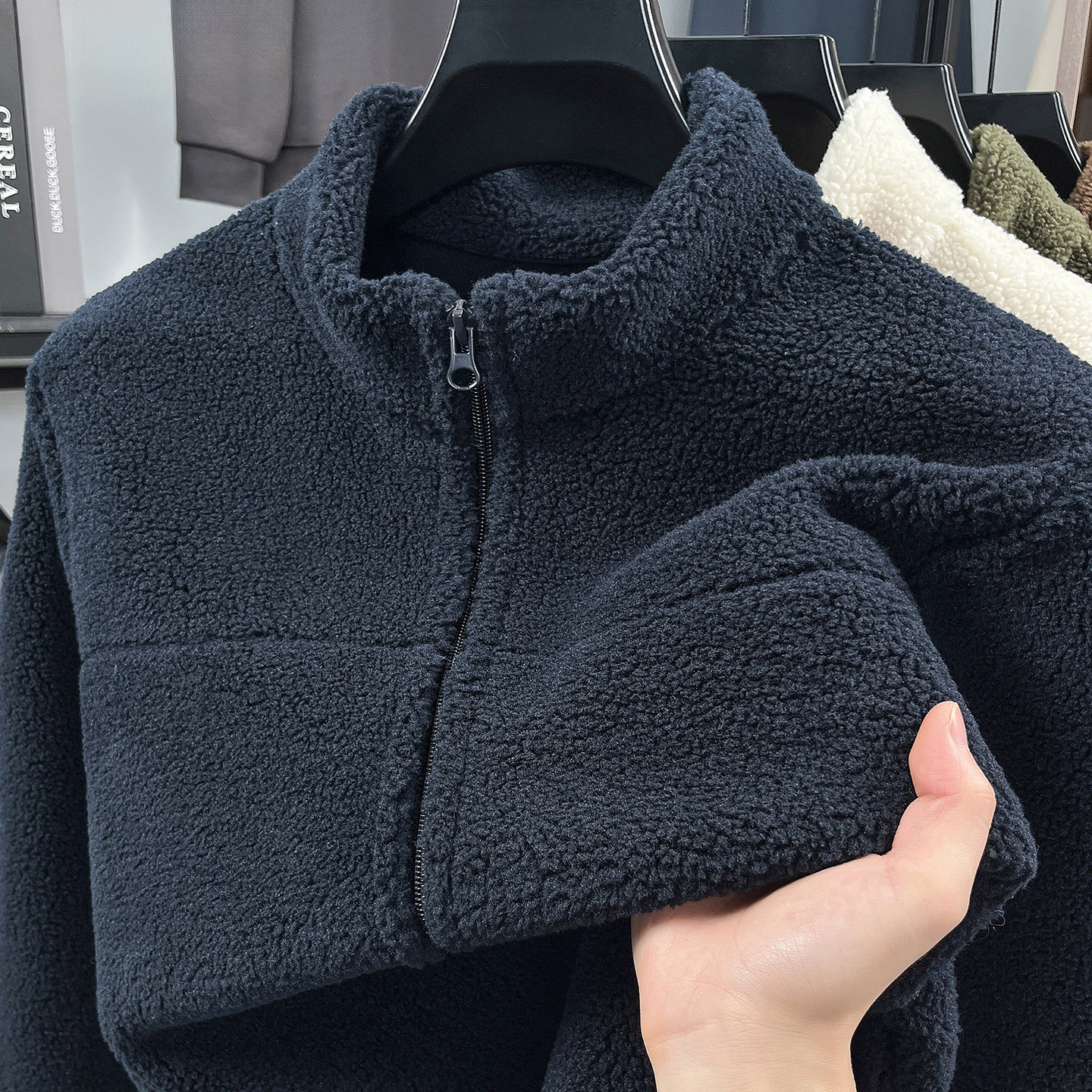 双面摇粒绒外套男立领冬季加绒加厚中年外穿休闲开衫保暖卫衣男