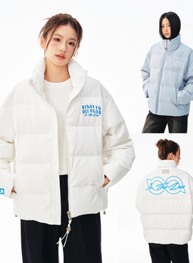 BIPOLAR刺绣镂空环羽绒服美式休闲立领简约上衣外套男宽松面包服