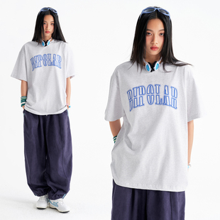 BIPOLAR特殊绣花短袖T恤美式休闲基础圆领宽松上衣夏季薄款男女款