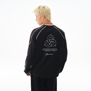 BIPOLAR插肩哈苏线运动长袖 国潮运动宽松圆领潮流T恤男休闲情侣秋