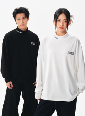 BIPOLAR磨毛半高领德绒打底衫长袖T恤简约宽松内搭保暖打底衫男女