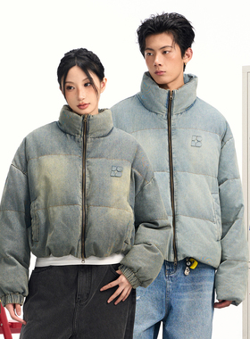 BIPOLAR洗水牛仔羽绒服做旧美式复古男女冬季情侣款外套新款上衣