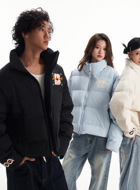 BIPOLAR撞色羽绒服刺绣字母立领鸭绒蓬松休闲宽松保暖外套新款