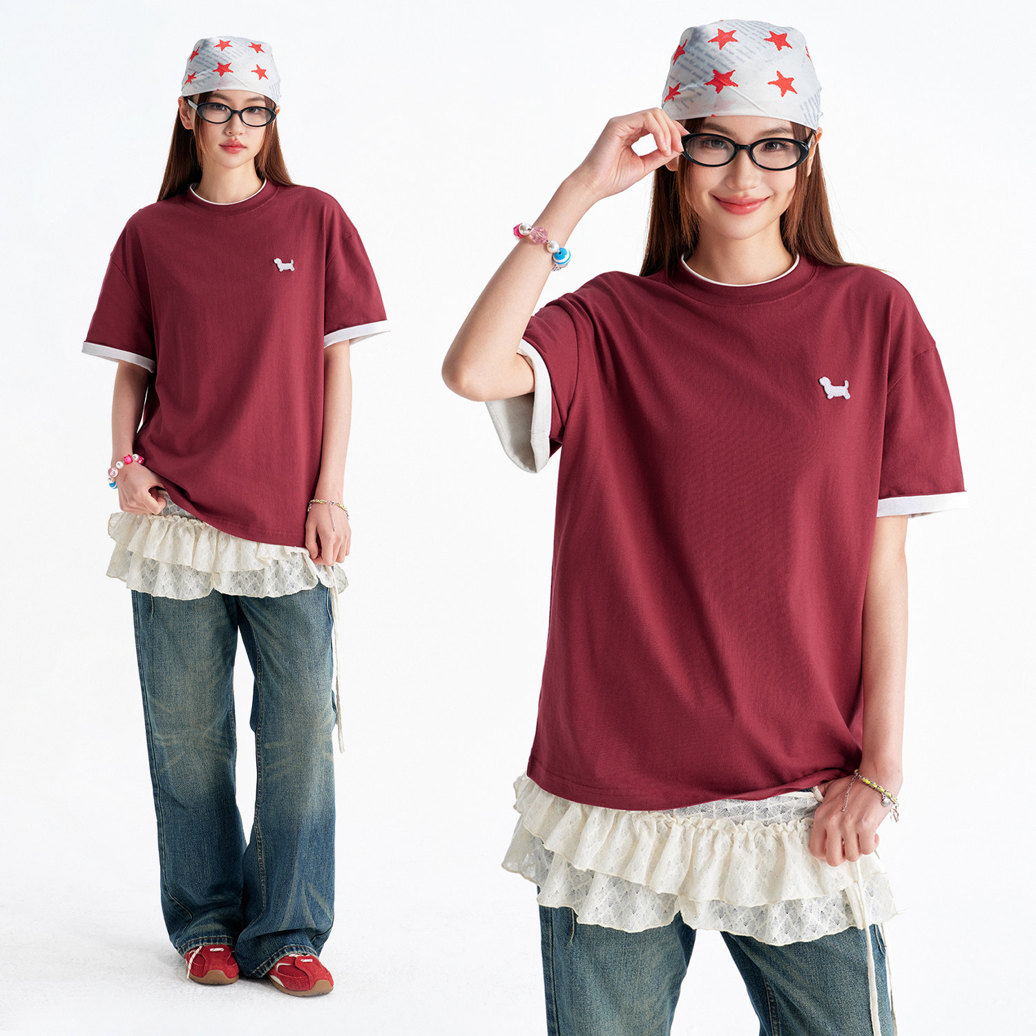 BIPOLAR绣花腊肠狗撞色领短袖T恤美式休闲假两件上衣春夏新款男女,男装,T恤,淘宝优惠券,粉丝福利购,淘宝优惠卷