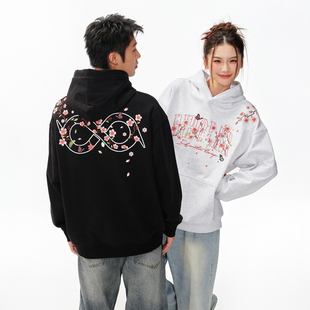 上衣外套帽衫 BIPOLAR樱花刺绣连帽卫衣男女款 重磅休闲风春秋新款