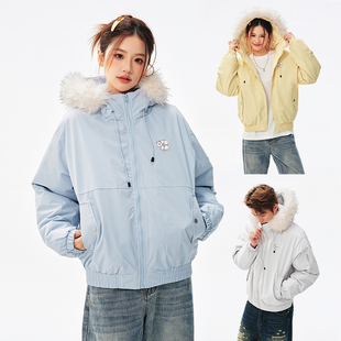 休闲韩系连帽宽松保暖外套冬款 BIPOLAR西高地毛领派克服短款 时尚