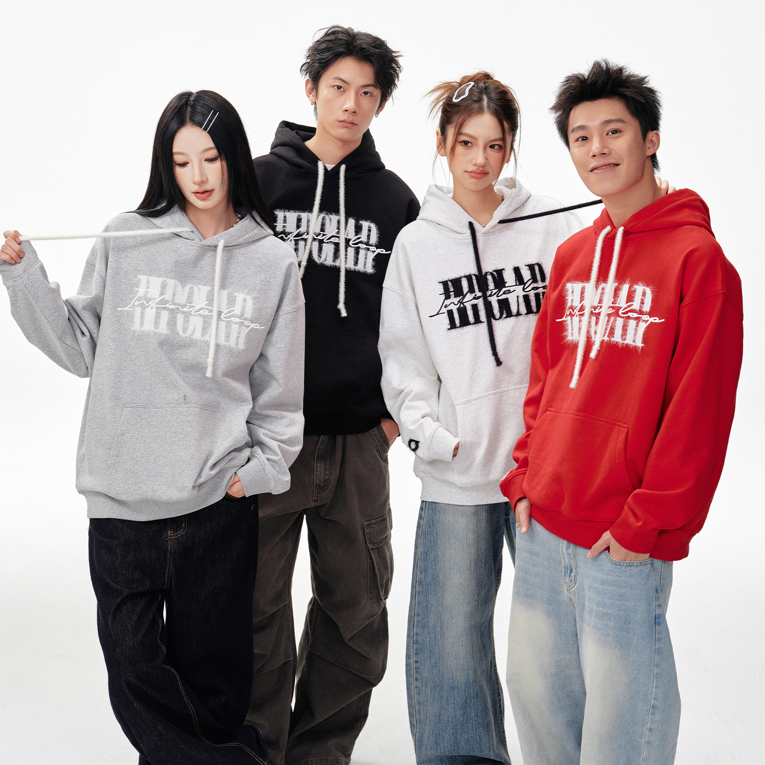 BIPOLAR长毛提花绣连帽卫衣