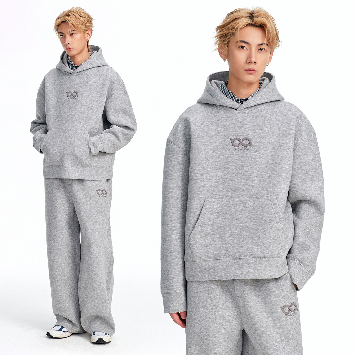 BIPOLAR重磅廓形立体连帽卫衣美式休闲宽松上衣男女简约基础套装