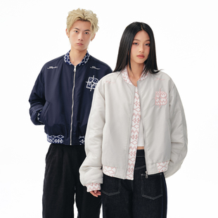 BIPOLAR民族刺绣夹克棉服棒球服美式 休闲上衣男宽松拉链外套秋冬