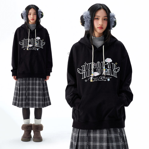 BIPOLAR翅膀爱心云朵连帽卫衣