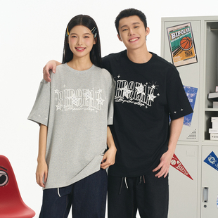 街头上衣国潮嘻哈情侣 休闲T恤夏季 BIPOLAR星星蕾丝贴布短袖 美式