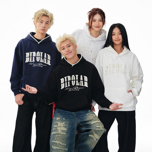 BIPOLAR重工贴布刺绣连帽卫衣