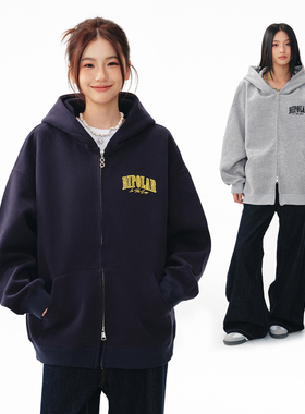 BIPOLAR立体绣断开字开衫卫衣秋季休闲百搭宽松帽衫男潮牌新款秋