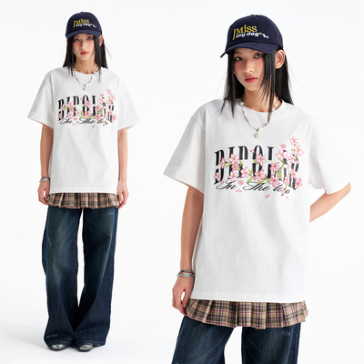 BIPOLAR梦幻花刺绣短袖T恤薄款