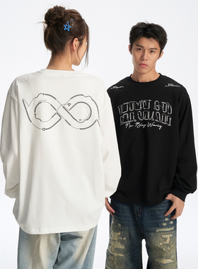 BIPOLAR刺绣解构图形长袖春秋潮牌美式休闲圆领上衣简约打底衫男