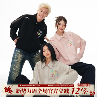 BIPOLAR民族图腾麂皮夹克锁链绣美式 休闲宽松上衣外套男秋情侣款