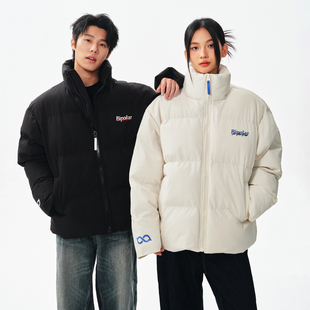 BIPOLAR撞色排版 休闲保暖上衣潮学生宽松简约男女冬 logo棉服美式