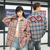 美式 BIPOLAR 衬衣男女同款 长袖 重磅复古国潮牌 毛边贴布绣格子衬衫