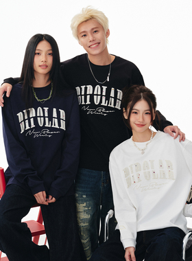 BIPOLAR彩球贴布长袖t恤美式纯棉上衣男女同款情侣圆领上衣国潮牌