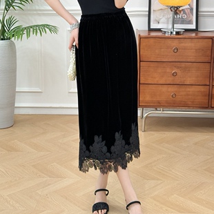 蕾丝优雅气质夏季凉快真丝丝绒包臀裙半身裙百搭显瘦黑色赫本气质