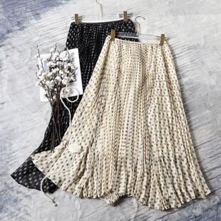 南油设计师款女装波点金丝百褶高腰超大摆时尚显瘦百搭不规则长裙