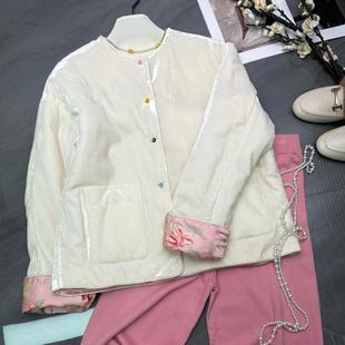 2025深圳南油新中式国风外套新款 真丝丝绒两面穿篙端线保暖棉服