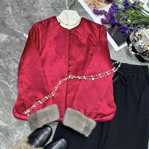 加厚提花保暖复古上衣2024冬季