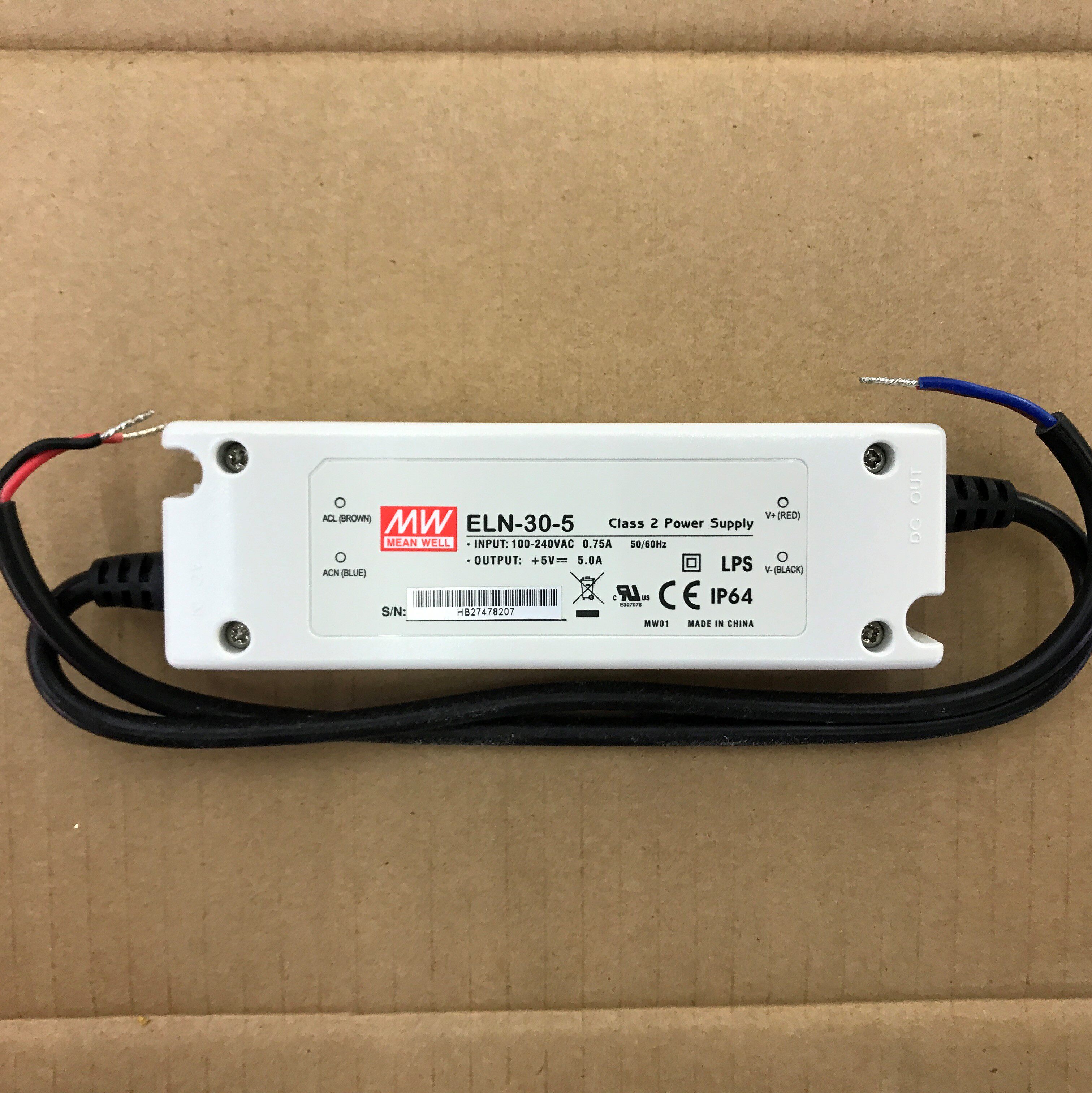 대만 MEAN WELL 플라스틱 케이스 IP64 방수 LED 전원 공급 장치 ELN-30-5 30W 5V 5A 공인 유통